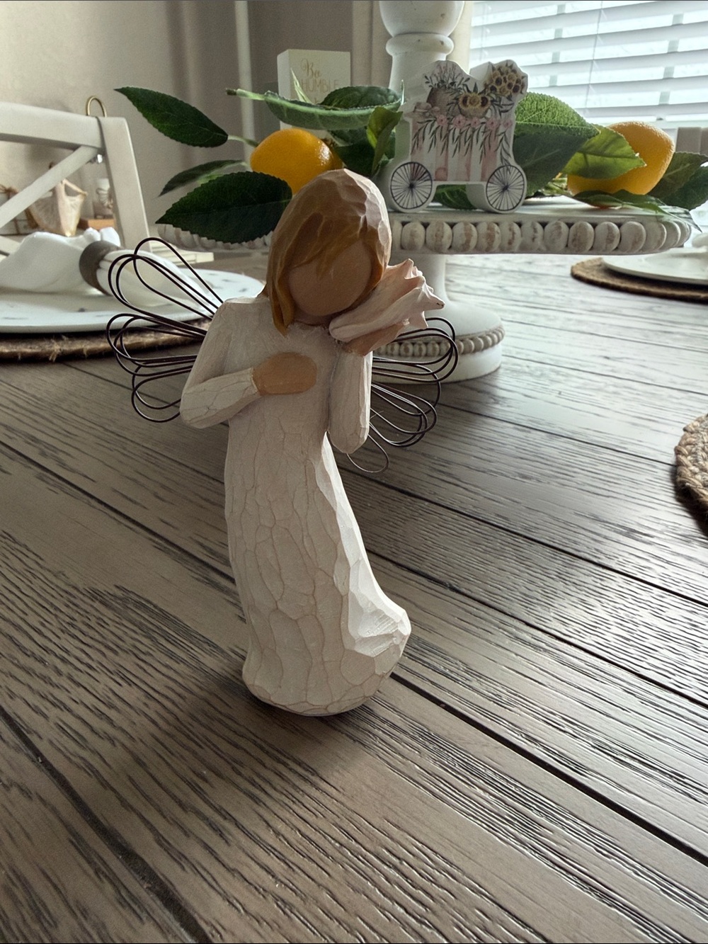 Willow Tree White Cream Angel Figurine with conch shell. Thinking of you!